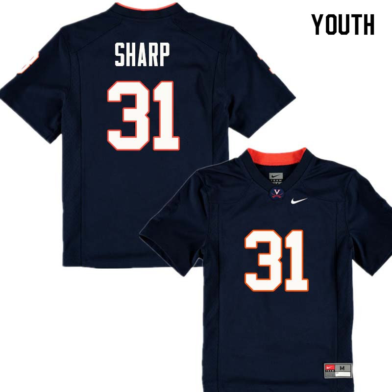 Youth #31 Chris Sharp Virginia Cavaliers College Football Jerseys Sale-Navy - Click Image to Close